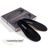 Angepasstes Fußbett Climatocork Premium Fitting – Textilbezug schwarz – Paaransicht von oben mit Measuring-Kit