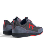 Laufschuh Runnertune Pace Colors – dunkelgraues Mesh und graues Velour, schwarze Sohle – Paaransicht schräg von hinten