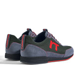 Laufschuh Runnertune Pace Colors – dunkelgrünes Mesh und graues Velour, schwarze Sohle – Paaransicht schräg von hinten
