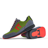 Laufschuh Runnertune Pace Colors – hellgrünes Mesh und graues Velour, schwarze Sohle – Paaransicht mit Laufsohle