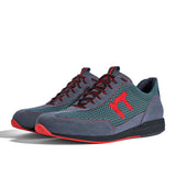 Laufschuh Runnertune Pace Colors – petrolfarbenes Mesh und graues Velour, schwarze Sohle – Paaransicht schräg von vorn