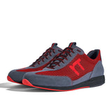 Laufschuh Runnertune Pace Colors – rotes Mesh und graues Velour, schwarze Sohle – Paaransicht schräg von vorn