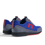 Laufschuh Runnertune Pace Colors – royalblaues Mesh und graues Velour, schwarze Sohle – Paaransicht schräg von hinten