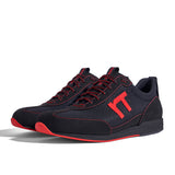 Laufschuh Runnertune Pace Original – schwarzes Waben-Textil und schwarzes Velour, schwarze Sohle – Paaransicht schräg von vorn
