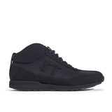 High-Top Laufschuh Runnertune X-Pace Black – schwarzes Waben-Textil und schwarzes Velour, schwarze Sohle – Einzelansicht von der Seite