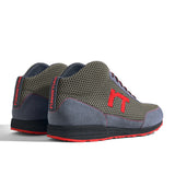 High-Top Laufschuh Runnertune X-Pace Colors – bronzefarbenes Mesh und graues Velour, schwarze Sohle – Paaransicht schräg von hinten