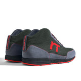 High-Top Laufschuh Runnertune X-Pace Colors – dunkelgrünes Mesh und graues Velour, schwarze Sohle – Paaransicht schräg von hinten