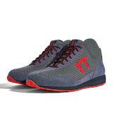 High-Top Laufschuh Runnertune X-Pace Colors – graues Mesh und graues Velour, schwarze Sohle – Paaransicht schräg von vorn