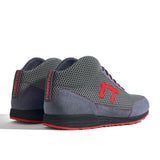 High-Top Laufschuh Runnertune X-Pace Colors – graues Mesh und graues Velour, schwarze Sohle – Paaransicht schräg von hinten