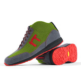 High-Top Laufschuh Runnertune X-Pace Colors – hellgrünes Mesh und graues Velour, schwarze Sohle – Paaransicht mit Laufsohle