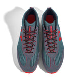 High-Top Laufschuh Runnertune X-Pace Colors – petrolfarbenes Mesh und graues Velour, schwarze Sohle – Paaransicht von oben