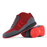 High-Top Laufschuh Runnertune X-Pace Colors – rotes Mesh und graues Velour, schwarze Sohle – Paaransicht mit Laufsohle