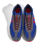 High-Top Laufschuh Runnertune X-Pace Colors – royalblaues Mesh und graues Velour, schwarze Sohle – Paaransicht von oben