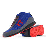 High-Top Laufschuh Runnertune X-Pace Colors – royalblaues Mesh und graues Velour, schwarze Sohle – Paaransicht mit Laufsohle