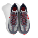 High-Top Laufschuh Runnertune X-Pace Colors – weißes Mesh und graues Velour, schwarze Sohle – Paaransicht von oben