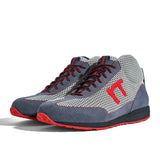 High-Top Laufschuh Runnertune X-Pace Colors – weißes Mesh und graues Velour, schwarze Sohle – Paaransicht schräg von vorn
