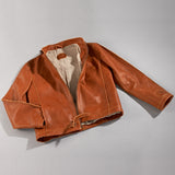 Maßgefertigte Vitallo Lederjacke – braunes Pull-Up-Leder mit gelben Akzenten – Ansicht von oben