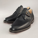 Maßgefertigter klassischer Herren-Monkstrap Vitallo Monk – dunkelblaues Kalbsleder, schwarze Ledersohle – Paaransicht von vorn