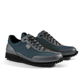 Golfschuh VitalloFlex Pro Hybrid – blaues Pepita-Textil und graues Carbon, schwarze Sohle – Paaransicht schräg von vorn