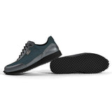Golfschuh VitalloFlex Pro Hybrid – blaues Pepita-Textil und graues Carbon, schwarze Sohle – Paaransicht mit Laufsohle