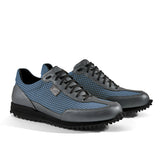 Golfschuh VitalloFlex Pro Hybrid – hellblaues Pepita-Textil und graues Carbon, schwarze Sohle – Paaransicht schräg von vorn