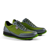 Golfschuh VitalloFlex Pro Hybrid – hellgrünes Pepita-Textil und graues Carbon, schwarze Sohle – Paaransicht schräg von vorn