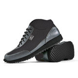 High-Top Golfschuh VitalloFlex Pro Hybrid HT – dunkelgraues Pepita-Textil und graues Carbon, schwarze Sohle – Paaransicht mit Laufsohle