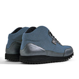 High-Top Golfschuh VitalloFlex Pro Hybrid HT – hellblaues Pepita-Textil und graues Carbon, schwarze Sohle – Paaransicht schräg von hinten