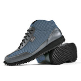 High-Top Golfschuh VitalloFlex Pro Hybrid HT – hellblaues Pepita-Textil und graues Carbon, schwarze Sohle – Paaransicht mit Laufsohle