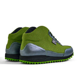 High-Top Golfschuh VitalloFlex Pro Hybrid HT – hellgrünes Pepita-Textil und graues Carbon, schwarze Sohle – Paaransicht schräg von hinten