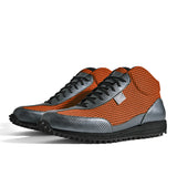 High-Top Golfschuh VitalloFlex Pro Hybrid HT – orangenes Pepita-Textil und graues Carbon, schwarze Sohle – Paaransicht schräg von vorn