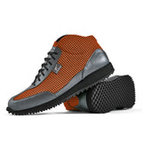 High-Top Golfschuh VitalloFlex Pro Hybrid HT – orangenes Pepita-Textil und graues Carbon, schwarze Sohle – Paaransicht mit Laufsohle