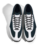 High-Top Golfschuh VitalloFlex Pro Hybrid HT – dunkelblaues Pepita-Textil und weißes Carbon, schwarze Sohle – Paaransicht von oben