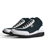 High-Top Golfschuh VitalloFlex Pro Hybrid HT – dunkelblaues Pepita-Textil und weißes Carbon, schwarze Sohle – Paaransicht schräg von vorn