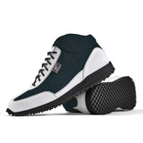 High-Top Golfschuh VitalloFlex Pro Hybrid HT – dunkelblaues Pepita-Textil und weißes Carbon, schwarze Sohle – Paaransicht mit Laufsohle