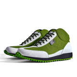 High-Top Golfschuh VitalloFlex Pro Hybrid HT – hellgrünes Pepita-Textil und weißes Carbon, schwarze Sohle – Paaransicht schräg von vorn