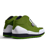 High-Top Golfschuh VitalloFlex Pro Hybrid HT – hellgrünes Pepita-Textil und weißes Carbon, schwarze Sohle – Paaransicht schräg von hinten
