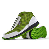 High-Top Golfschuh VitalloFlex Pro Hybrid HT – hellgrünes Pepita-Textil und weißes Carbon, schwarze Sohle – Paaransicht mit Laufsohle