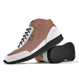 High-Top Golfschuh VitalloFlex Pro Hybrid HT – rosa Pepita-Textil und weißes Carbon, schwarze Sohle – Paaransicht mit Laufsohle