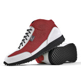 High-Top Golfschuh VitalloFlex Pro Hybrid HT – rotes Pepita-Textil und weißes Carbon, schwarze Sohle – Paaransicht mit Laufsohle