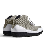 High-Top Golfschuh VitalloFlex Pro Hybrid HT – weißes Pepita-Textil und weißes Carbon, schwarze Sohle – Paaransicht schräg von hinten