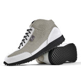 High-Top Golfschuh VitalloFlex Pro Hybrid HT – weißes Pepita-Textil und weißes Carbon, schwarze Sohle – Paaransicht mit Laufsohle