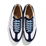 Sneaker VitalloFlex Puro RS RÖHRL75 – weißes Carbon und dunkelblaues Velour, rote Sohle – Paaransicht von oben