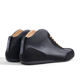 High-Top Sneaker VitalloFlex Puro RSR BLACK X GOLD – schwarzes Carbon und schwarzes Velour, schwarze Sohle – Paaransicht schräg von hinten