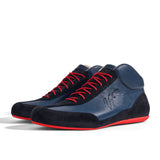 High-Top Sneaker VitalloFlex Puro RSR – blaues Nappaleder und schwarzes Rauleder, rote Sohle – Paaransicht schräg von vorn
