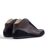 High-Top Sneaker VitalloFlex Puro RSR – dunkelbraunes Nappaleder und schwarzes Rauleder, schwarze Sohle – Paaransicht schräg von hinten