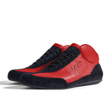High-Top Sneaker VitalloFlex Puro RSR – rotes Nappaleder und schwarzes Rauleder, schwarze Sohle – Paaransicht schräg von vorn