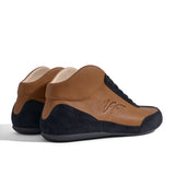 High-Top Sneaker VitalloFlex Puro RSR – hellbraunes Nappaleder und schwarzes Rauleder, schwarze Sohle – Paaransicht schräg von hinten