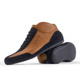 High-Top Sneaker VitalloFlex Puro RSR – hellbraunes Nappaleder und schwarzes Rauleder, schwarze Sohle – Paaransicht mit Laufsohle