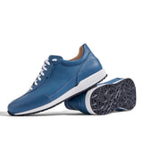 Sneaker VitalloFlex Puro S – blaues, perforiertes und glattes Anilinleder, weiße Sohle – Paaransicht mit Laufsohle